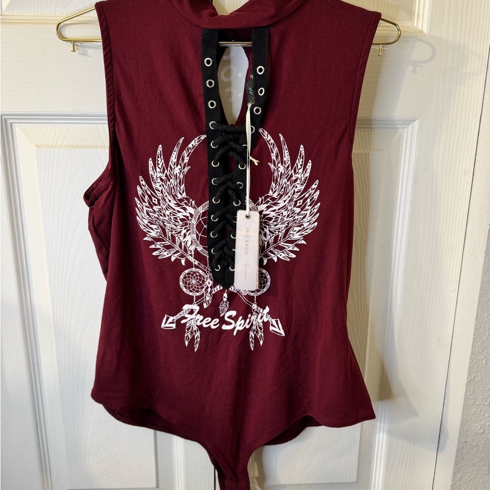 Iris Burgundy Lace-Up‎ Bodysuit